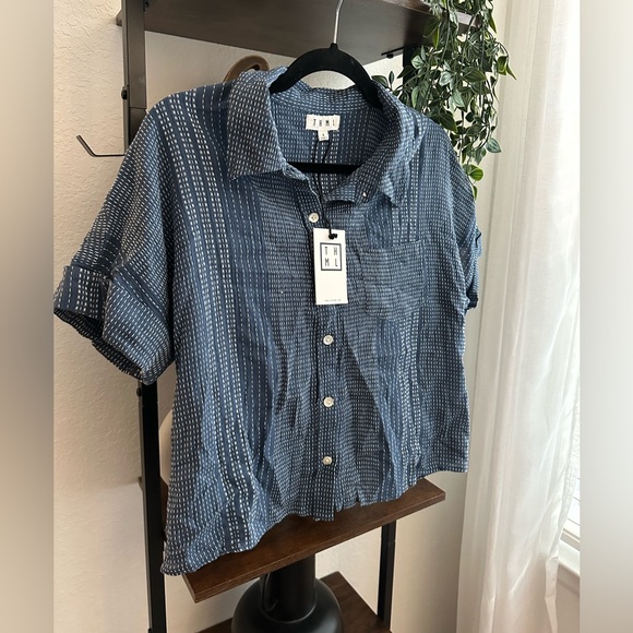 Womens THML button down. NWT. Blue/white lightweight grid flannel - Picture 2 of 4